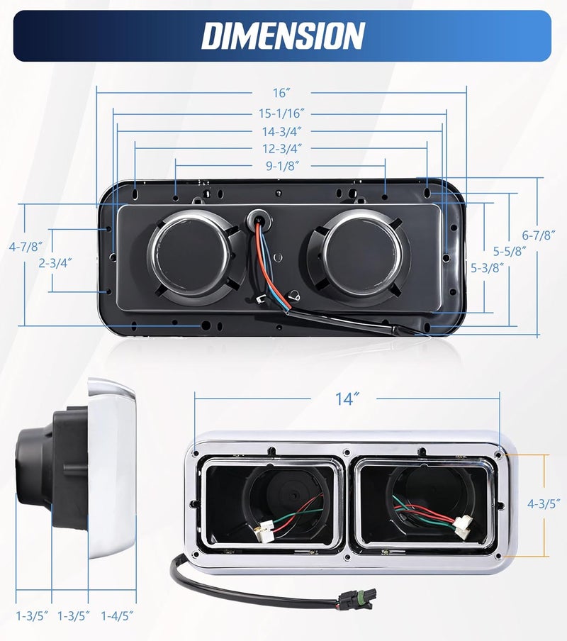 YUWUTF Chrome Headlight Housing Base With Wire Harnesses Compatible with Kenworth T400 T600 T800 W900 K100 C500, Peterbilt 378 379 Headlamp Set Left and Right Side Semi Truck Accessories - Image 5